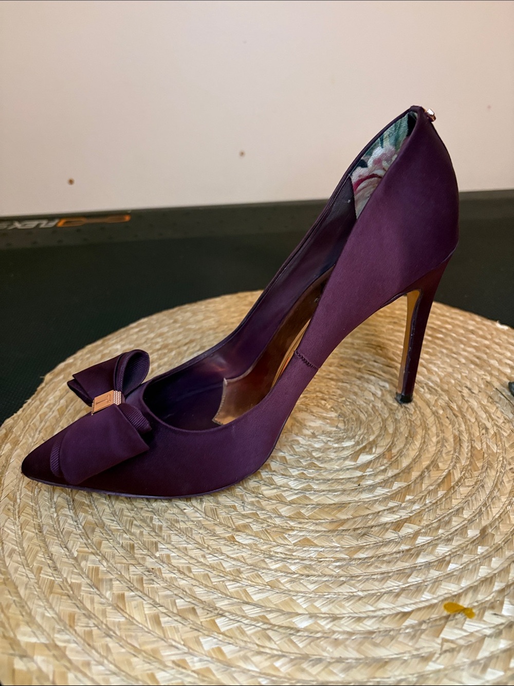 Ted Baker Wine Satin Pointed-Toe Bow Stiletto Pump